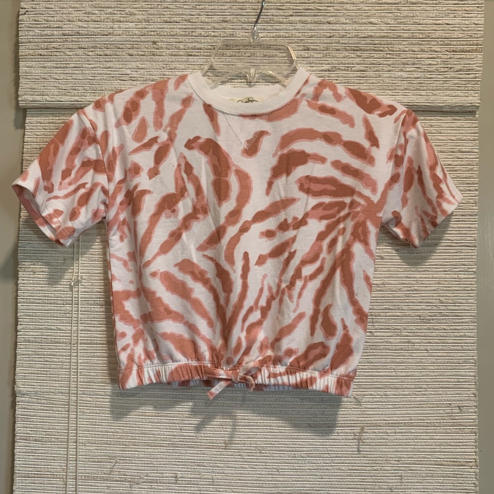 Zebra Print White and Pink Slightly Cropped Top